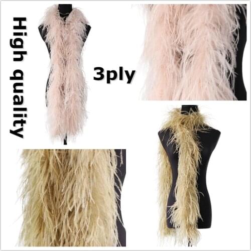 2 meter 3 ply Ostrich Feather Boas Craft Decoration Scarf High quality Natural Ostrich Plumes Wedding Dresses Sewing Accessories