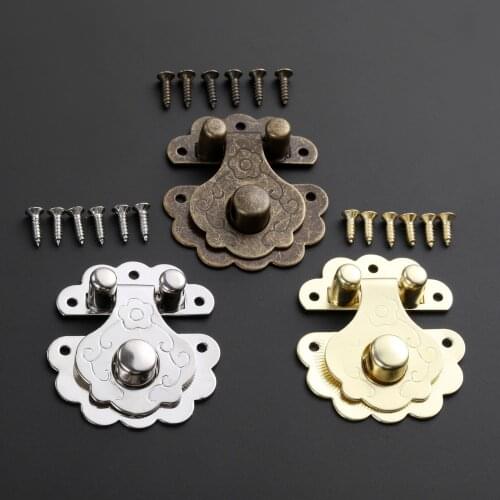 2Pcs Vintage Wooden Box Lock 40*36mm Antique Buckle Latch Hasp For Wooden Wine Box Buckle Antique Padlock Hardware with Screws