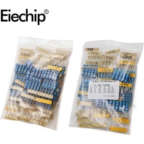 2W Metal Film Resistor 1% Assorted set,set of colored ring resistance assortment Kit 33R 39R 47R 56R 75R 1k 10K 100K 2K 20K 200K