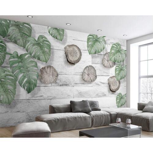 Beibehang Custom Wallpaper Simple Natural Green Leaf Tree Year Brick Wall 3d TV Background Wall Living Room Bedroom 3d wallpaper