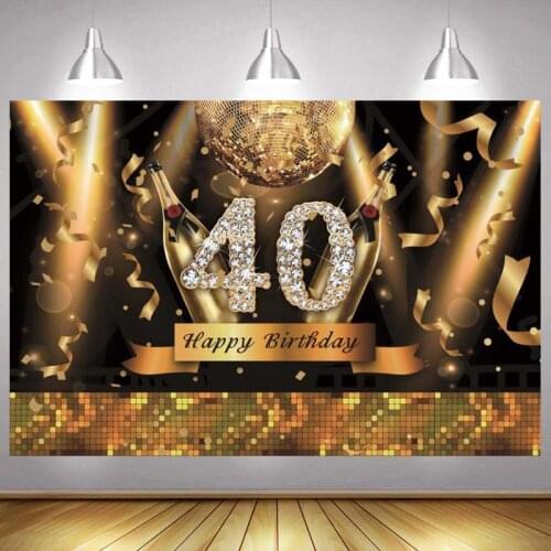 40th Photo Backdrop Gold Lady Men Happy Birthday Party Light Champagne Decoration Photography Backgrounds Banner