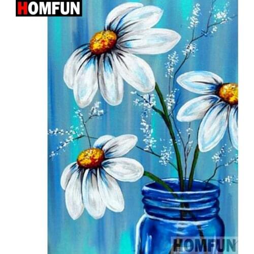 HOMFUN Full Square/Round Drill 5D DIY Diamond Painting "Daisy vase" 3D Diamond Embroidery Cross Stitch Home Decor A20013