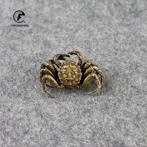 Antique Bronze Small Crab Statue Tea Pet Ornament Pure Brass Solid Animal Miniature Figurine Vintage Home Decoration Accessories