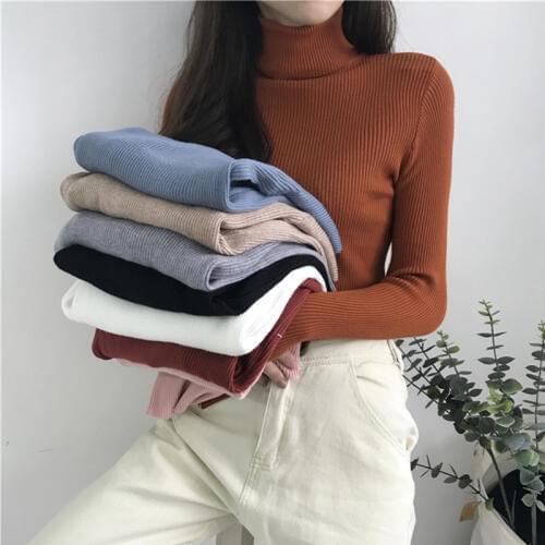 AOSSVIAO 2021 Turtleneck Warm Women Sweater Autumn Winter Knitted Femme Pull Slim High Elasticity Soft Female Pullovers Sweater