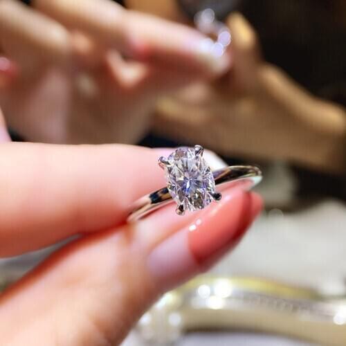 14K White Gold Moissanite Ring Oval Cut GH Color Moissanite Luxury 4 claws Anniversary gift Engagement ring