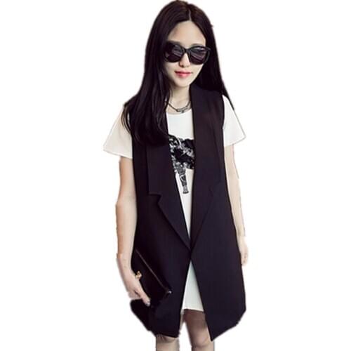 Large Size 4XL Spring Fashion Female Turn-down Collar Long Vest Summer New Womens Was Thin Loose Vests Black Sleeveless Coat