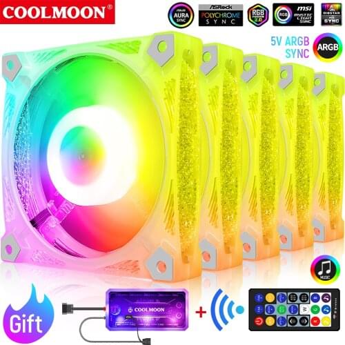 Coolmoon 120mm Computer Case Fan 6PIN Adjustable RGB Led 12V Mute Ventilador PC Cooling Cooler PWM RGB Case Fans Aura Sync