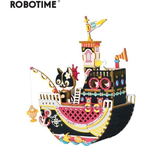 Kids Educational Toys 2020 New DIY 3D Fishing Kitty Wooden Puzzle Game Assembly Moveable Music Box Toy Kids Christmas Gifts