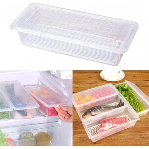 Home Kitchen Food Sealed Storage Box Rectangular Refrigerator Moisture-Proof Drain Case Vegetable Keep Fresh Box Rack Holder