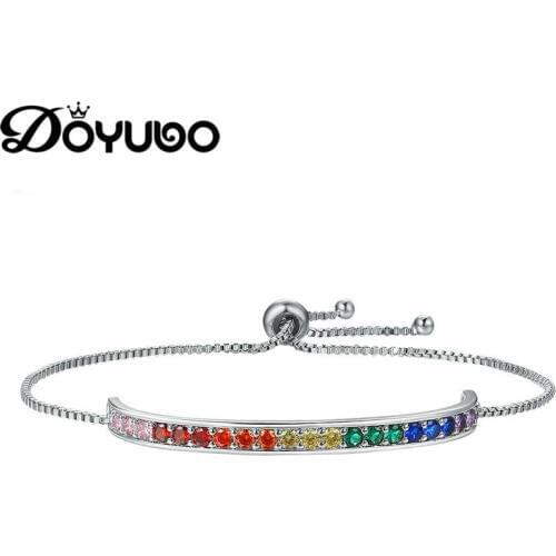 DOYUBO Colorful Cubic Zirconia Copper Bracelet For Women Adjustable Size Lady Bangles For Party Trendy Fine Jewelry EC003
