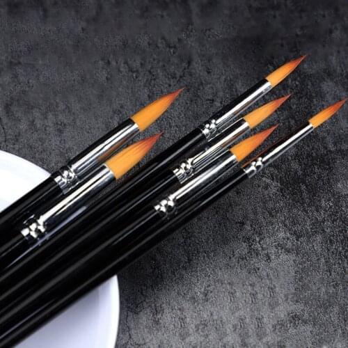 Two-tone Nylon hair oil painting brush Line drawing pen 6 Pcs watercolor gouache Steel Pipe long Wooden rod Pen set art supplies