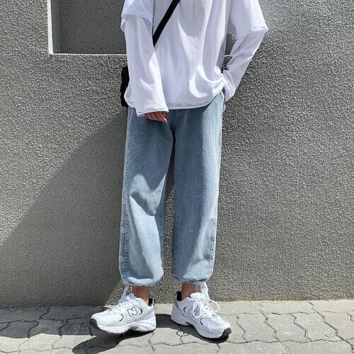 Jeans Mens Casual Pants Casual Cashew Flower Pattern Sports Stitching Male Trousers Loose Washed Denim Pants Spring Autumn