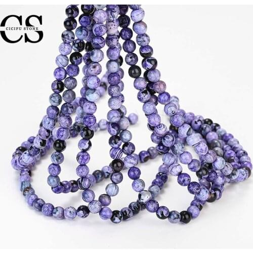 Purple Fire Crystals Agates Beads Natural Round Loose Beads for Jewelry Making DIY Bracelet Charms Accessories 4/6/8/10/12 mm