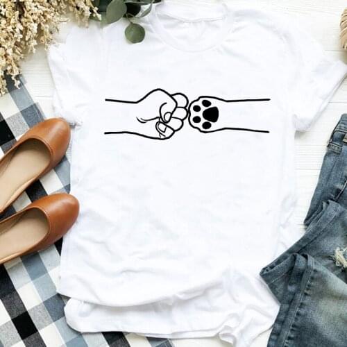 Women Lady Printing Cat Dog Paw Fashion Animal Funny 90s Print T Tee Womens Tshirt for Female Shirt Clothes Top Graphic T-shirt