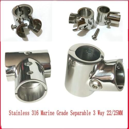 HQ HR1 Marine Grade 316 Stainless Steel Separable Boat Hand Rail Fitting 90 Degree 3 Way Tee Joint Yacht Fittings Hardware