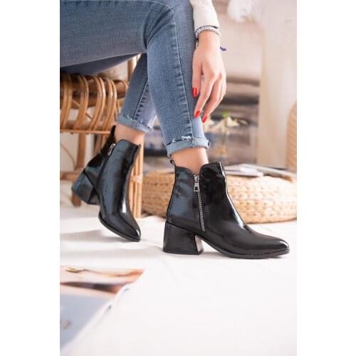 Jilberto Emberly Black Wrinkled Patent Leather Zipper Bootie 'Turkish' Quality 2021 Fashion Design Season Comfort Fast Shipping