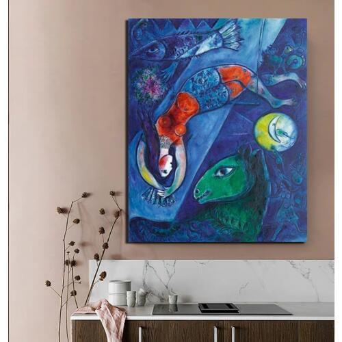 Marc Chagall The Blue Circus Canvas Painting Posters Prints Marble Wall Art Painting Decorative Picture Modern Home Decoration
