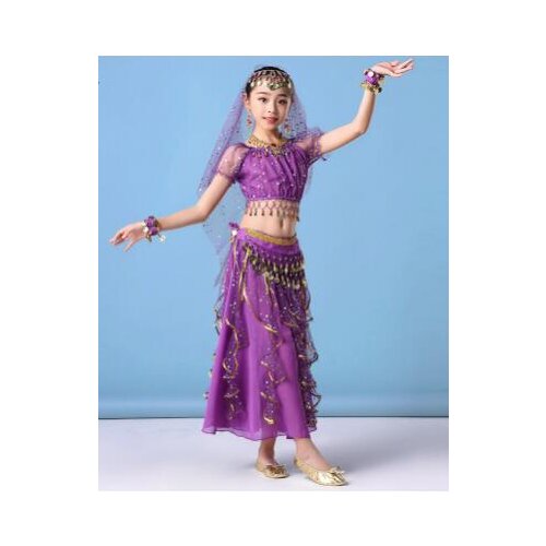 1set/lot 7pcs Kids Belly Dance Indian Dancing Costume Set Chiffon sequin Belly Dance Performance clothes