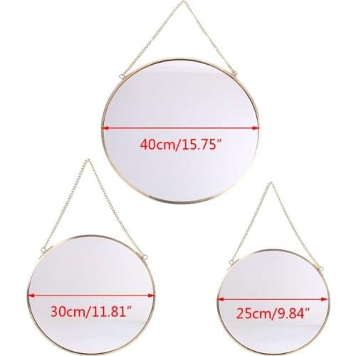 TY62 Round Wall Hanging Mirror Gold Dressing Table Makeup Mirrors Bathroom Decoration U2JD