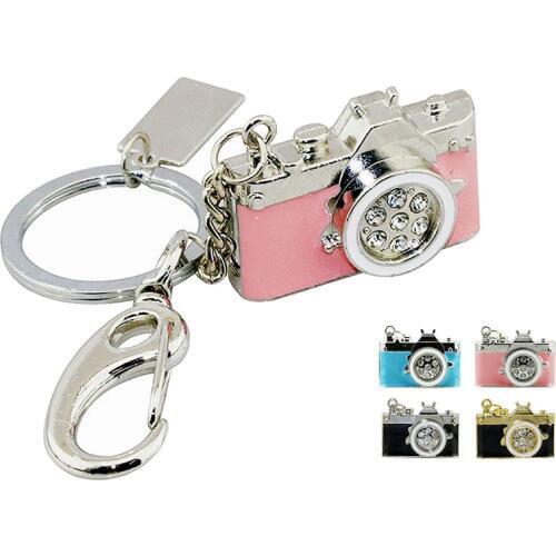 Metal Diamond Camera Usb Flash Drive Mini Pendrive Pink Camera Memory Storage 8GB 16GB Gift U Disk Fashion Key Chain Pen Drive
