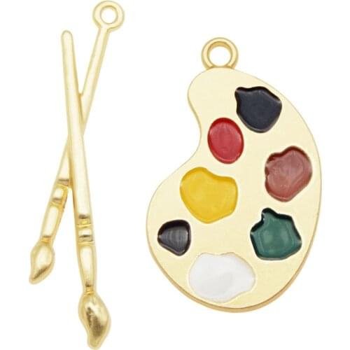 Julie Wang 4PCS Enamel Painting Set Charms Alloy Mixed Color Palette Paintbrush Pendants Bracelet Jewelry Making Accessory