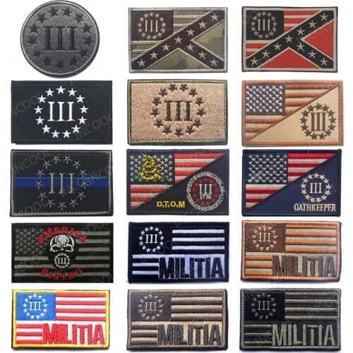 Embroidery Patch Three Percenter US UK Flag Patch Tactical MILITIA Badges Snake DTOM Embroidered Patches For Jacket Backpack Cap