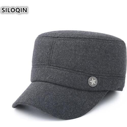 SILOQIN Adjustable Size New Army Military Hats Winter Thicken Mens Flat Cap Ear Protection Keep Warm Leisure Sports Winter Hat