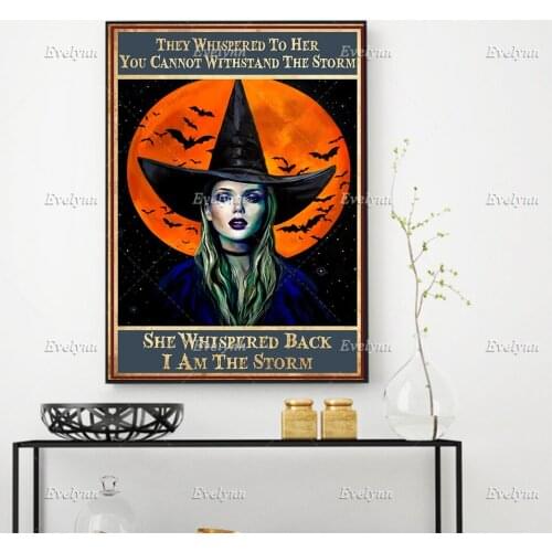 Her You Cannot Withstand The Storm She Whispered Back I Am The Storm Posters,Witch,Bats,Moon Home Decor Prints Wall Art Canvas