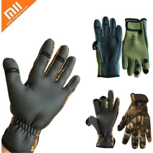 Xiaomi Outdoor Winter Fishing Gloves Waterproof Mitten Three Fingers Cut Anti-slip Glove Climbing Hiking Camping Riding Gloves