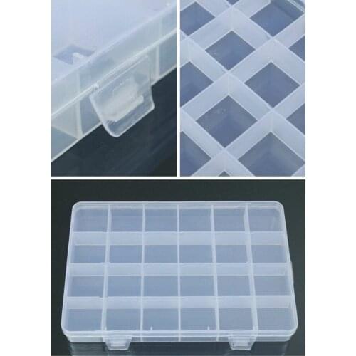 24 Grids Plastic Transparent Adjustable Jewelry Ring Earrings Box Portable Organizer Storage Travel Bins