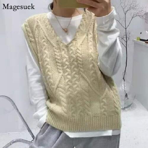 Pullover Women Sweater Vest Autumn Winter V-neckSleeveless Vest Jumper Knitted Sweater Loose Twist Wool Female Sweaters 16825