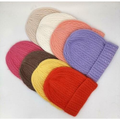 [Rancyword] Winter Hats For Women Wool Knitted Angora Hat Beanies Female Warm Rabbit Fur Skullies Beanie For Girl lovely hat