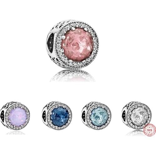 100% 925 Sterling Silver Charms Sparkling Blue White Crystal Charm Fit Original Pan Charm Bracelets Necklace Diy jewelry