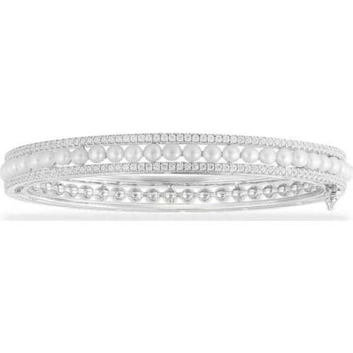 SOELLE Fashion Real 925 Sterling Silver White Natural Freshwater Pearls Bangle Women Baroque Fine Zircon Brand Bracelet Jewelry