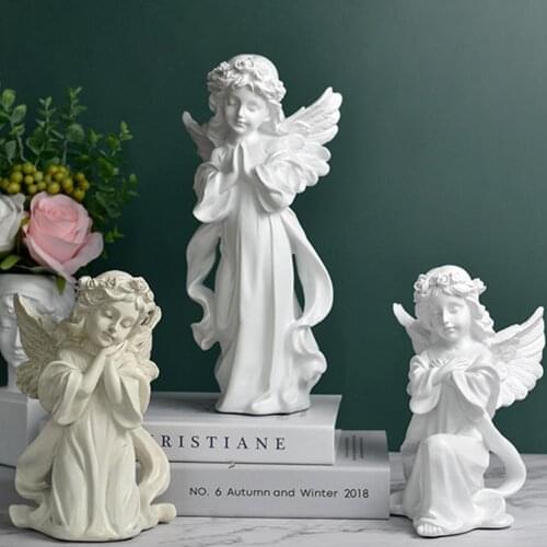 Nordic Style Girls Angel Resin Statue Small Sculpture Cute Flower Fairy Figurines Crafts Home Desktop Decor Miniature Ornaments