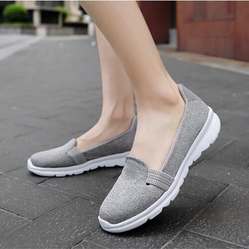 Women Flats Loafers Shoes Casual Sneakers Summer Grey Black Slip-on Ballerina Cloth Shoe Female Zapatillas Mujer Nurse Footwear