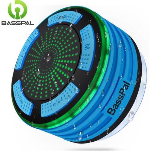 BassPal F013 Shower Speaker Waterpoof IPX7 Portable Wireless Bluetooth Speakers with Radio, Suction Cup & LED Mood Lights