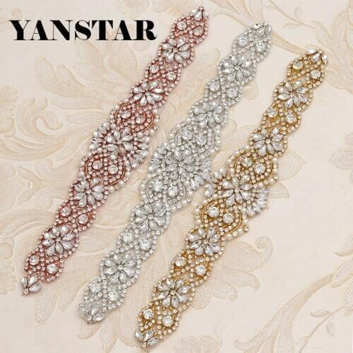 YANSTAR(30pcs) Wholesale Bridal Gown Rhinestones Appliques For Wedding Dress Sash Rose Gold Clear Crystal Rhinestones YS836