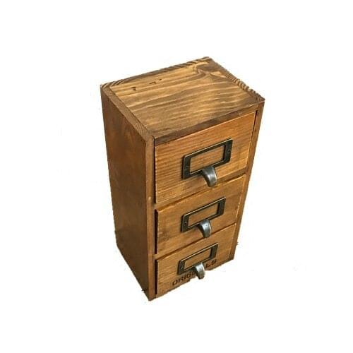 Retro solid wood storage box locker jewelry box cosmetic case three drawer storage cabinet desktop finishing