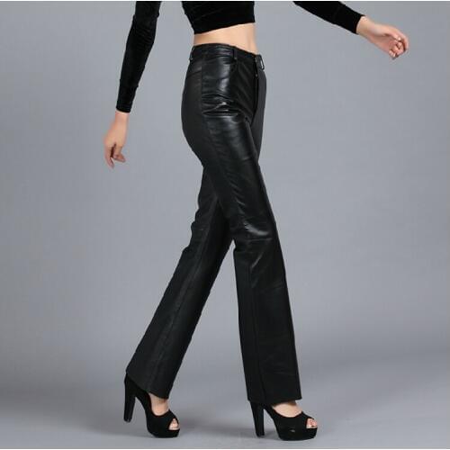 Plus Size Womens Fashion Genuine Leather Sheepskin Leather Suit Pants Ladies Leather Bag Hip Casual Trousers Wide Leg Pants