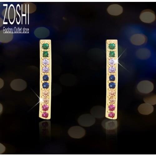 Small Stick Shape Earring for Women Gift Fashion Clear Multicolor CZ Crystal Stud Earring Fashion Jewelry Bijoux Gold Plated