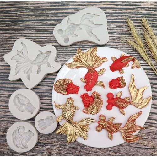 Goldfish fondant silicone mold Chinese style koi fish diy baking Chinese cake decoration carp chocolate mold