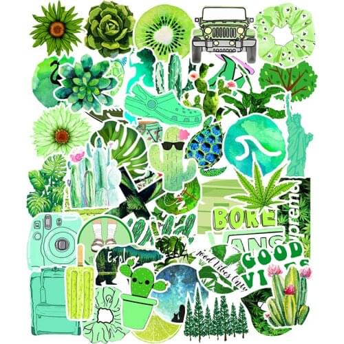 50pcs/pack Classic Fashion Style Green Little Fresh Graffiti Stickers For Moto Car & Suitcase Cool Stickers Skateboard Sticker