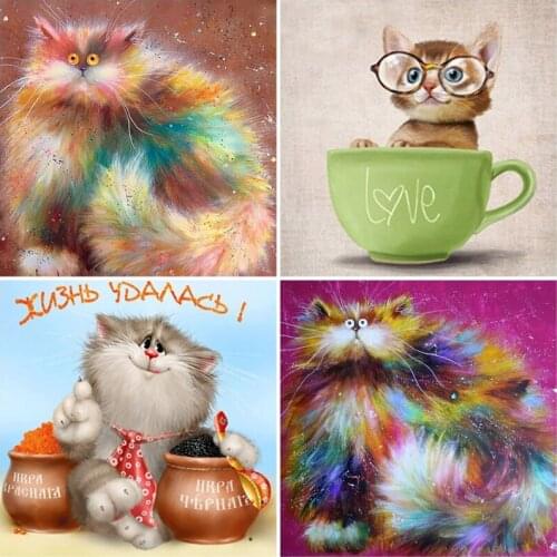 5D DIY Diamond Embroidery Cute Cat Cross Stitch Diamond Painting Full Round Square Animlas Handicraft Art Hobby Gift Home Decor