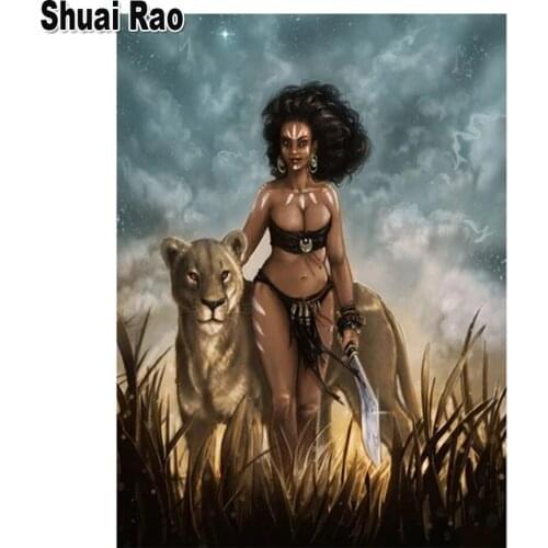 5D DIY fantasy African Wild Women and Lion diamond painting cross stitch mosaic diamond embroidery Crystal Crafts ,home decor