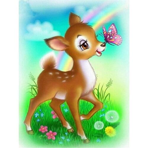 5D DIY Animal Cartoon Deer And Butterfly Full Resin Stone Cross Stitch Embroidery Diamond Mosaic Picture Room Decoration FH683