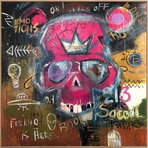 Abstract Canvas Painting Skull Artwork Hand Painted Contemporary Art Street Modern Oil Picture For Office Living Room Wall Decor