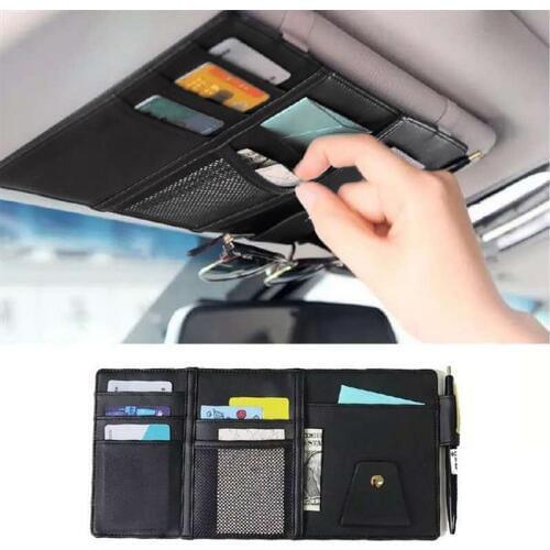 Car Sun Visor Organizer Storage Clip Sunshade Bag With Zipper Sunglasses Pen Car Interior Accessories