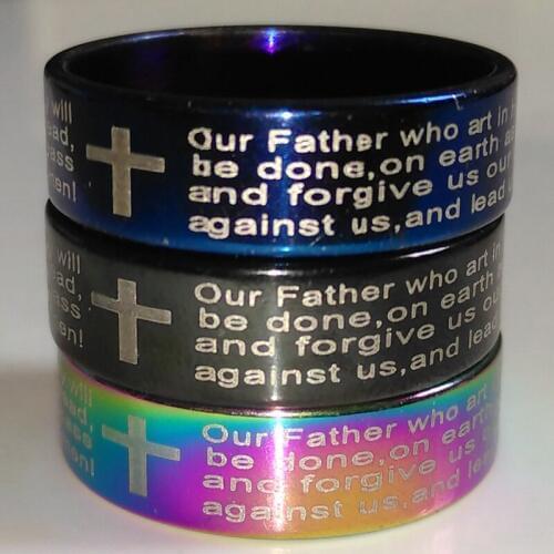 Bulk lots Wholesale 100pcs Top Mix of Religious Jesus Prayer Rings Men Women Lords Prayer Stainless Steel Rings