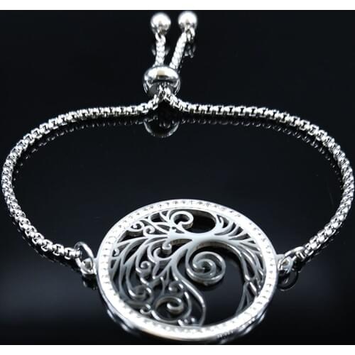 Tree of Life Crystal Stainless Steel Bracelets Women Silver Color Chain Bracelet pulsera acero inoxidable mujer B18453S02